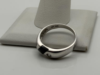 10k White Gold Mens Onyx Ring. Anniversary Band. Wedding Ring.