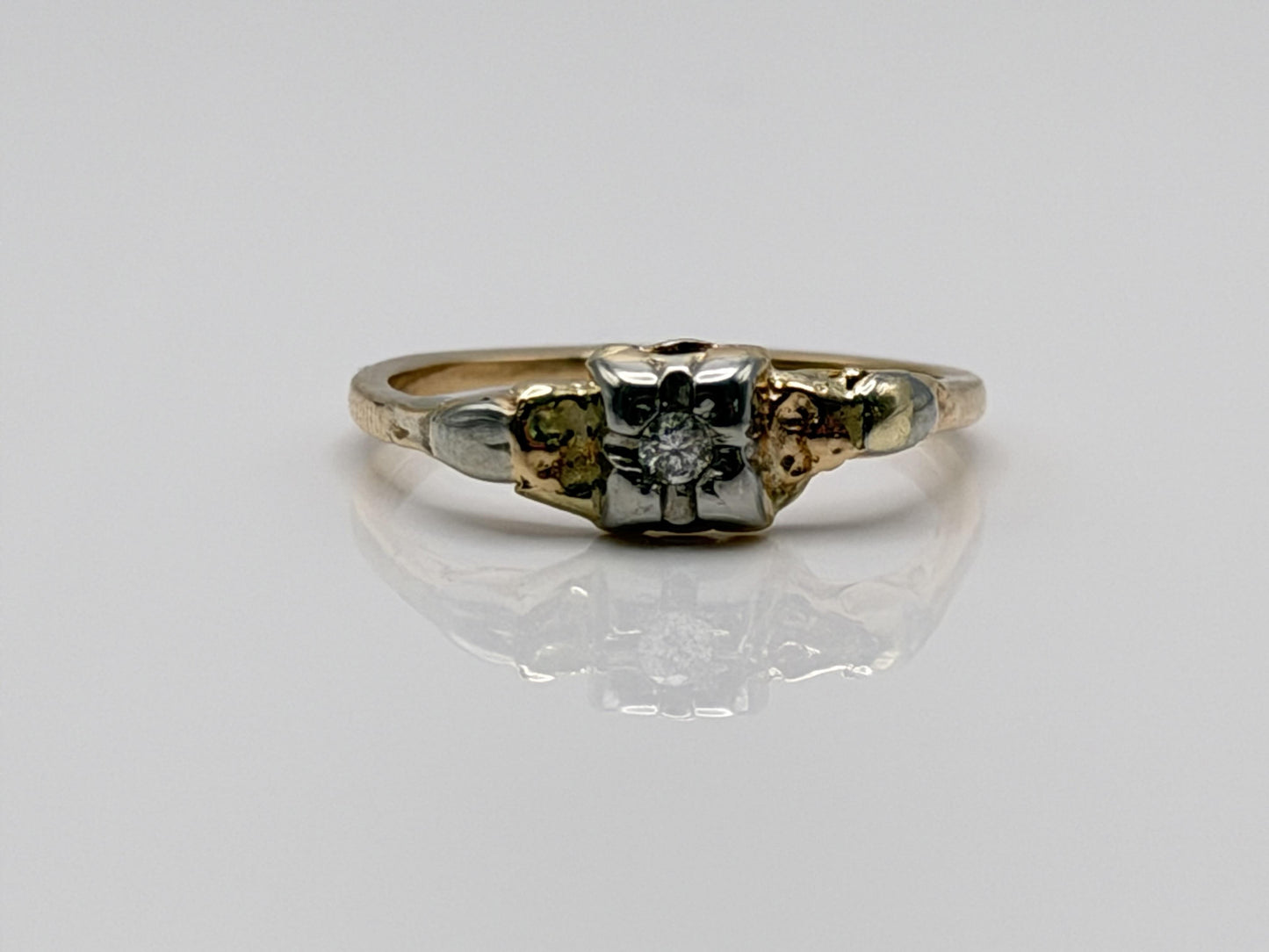 14k Vintage Two Tone Gold Diamond Engagement Ring Love Wedding Ring.