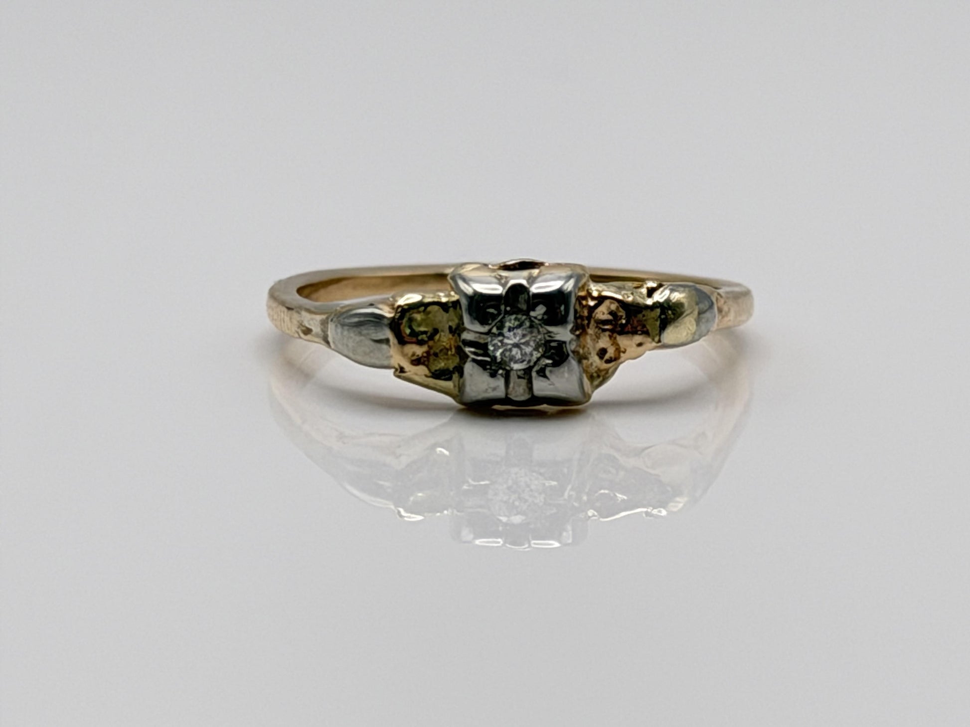 14k Vintage Two Tone Gold Diamond Engagement Ring Love Wedding Ring.