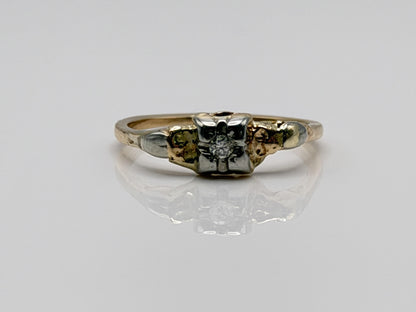 14k Vintage Two Tone Gold Diamond Engagement Ring Love Wedding Ring.