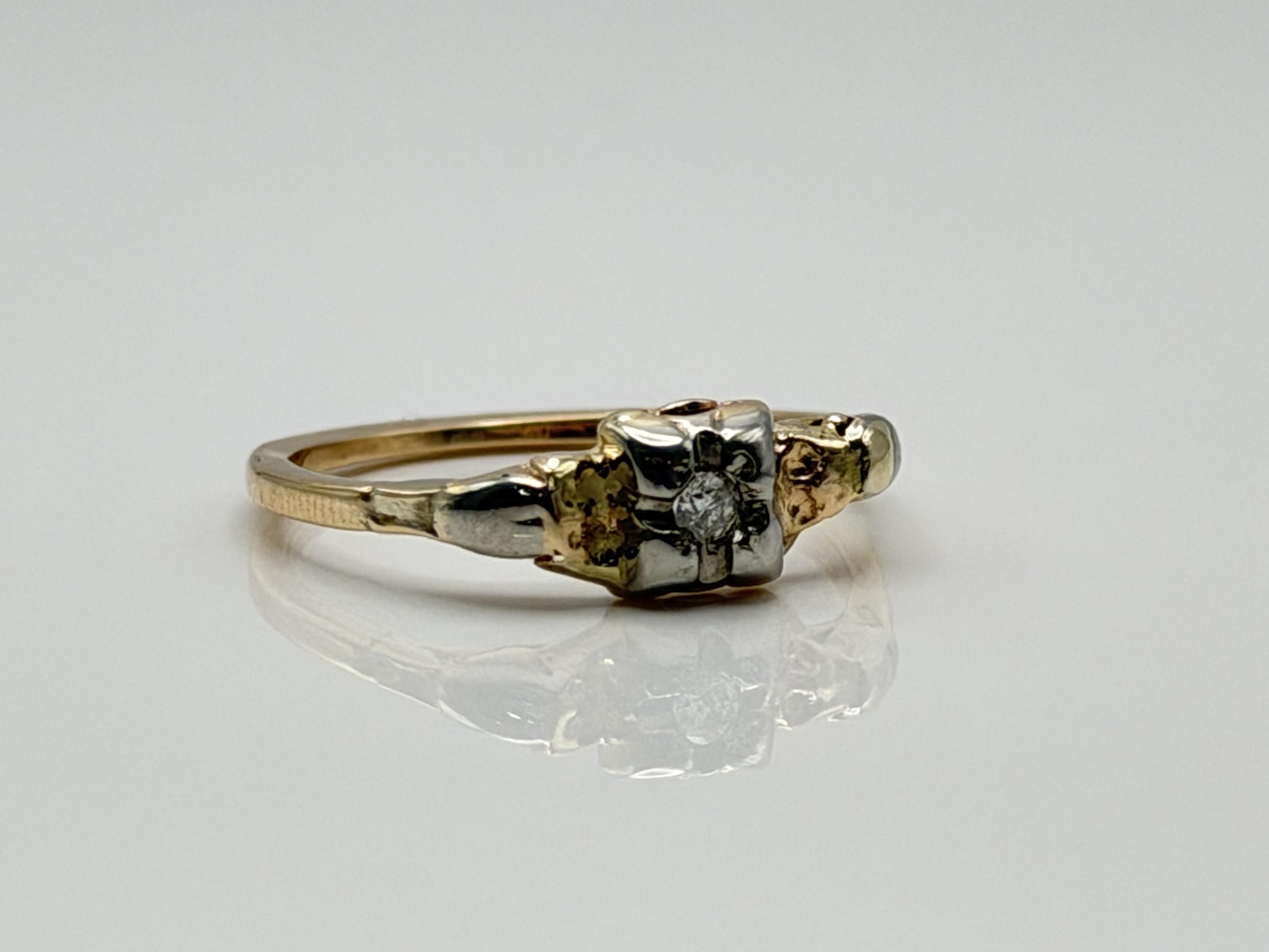 14k Vintage Two Tone Gold Diamond Engagement Ring Love Wedding Ring.