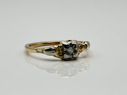 14k Vintage Two Tone Gold Diamond Engagement Ring Love Wedding Ring.