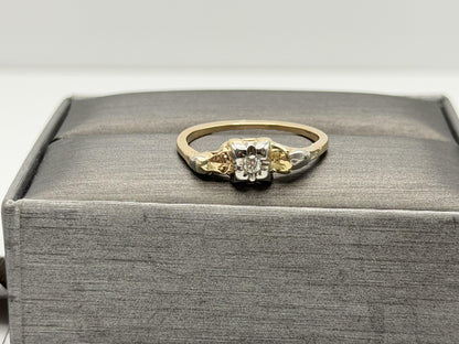 14k Vintage Two Tone Gold Diamond Engagement Ring Love Wedding Ring.