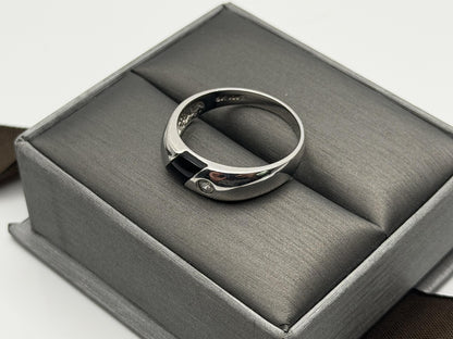 10k White Gold Mens Onyx Ring. Anniversary Band. Wedding Ring.