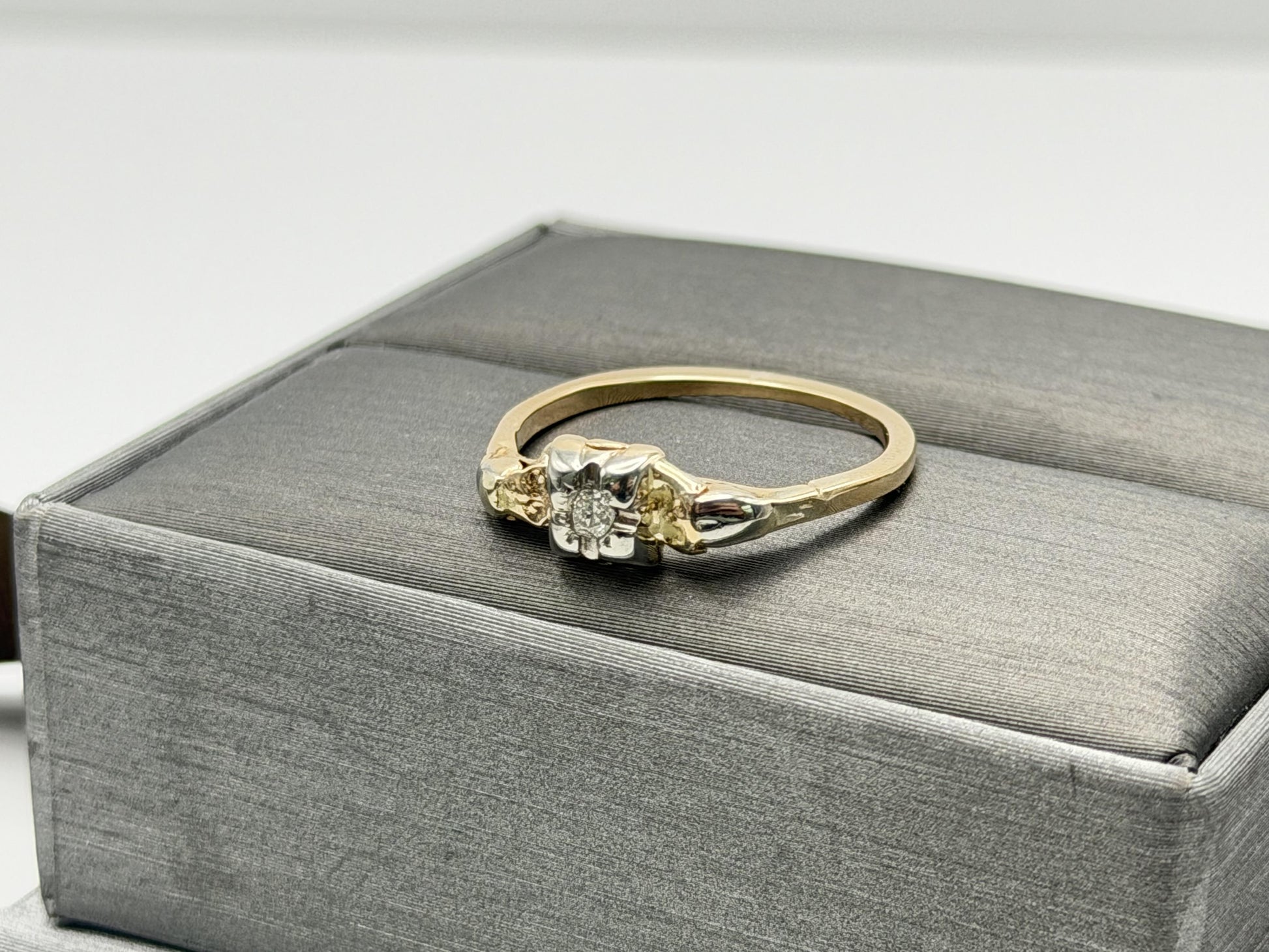 14k Vintage Two Tone Gold Diamond Engagement Ring Love Wedding Ring.