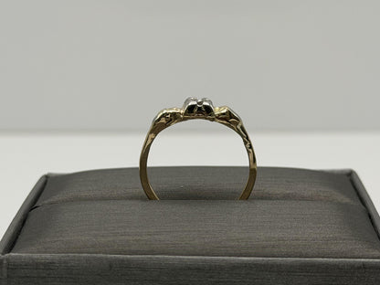 14k Vintage Two Tone Gold Diamond Engagement Ring Love Wedding Ring.