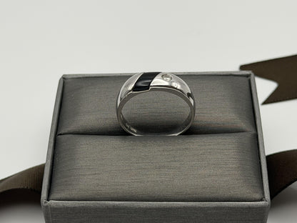 10k White Gold Mens Onyx Ring. Anniversary Band. Wedding Ring.