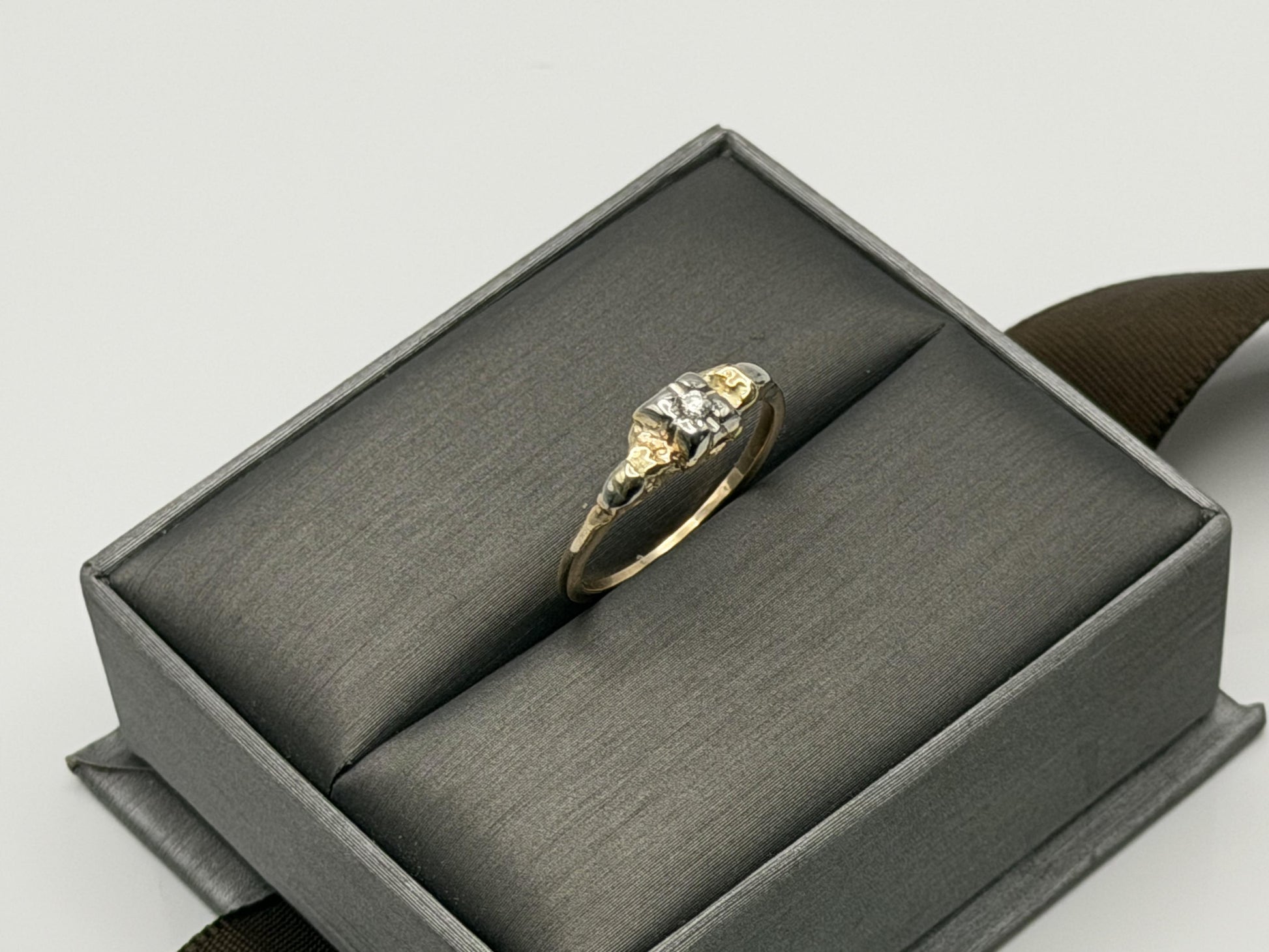 14k Vintage Two Tone Gold Diamond Engagement Ring Love Wedding Ring.