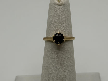 10k Yellow Gold Amethyst Cathedral Setting Solitaire Ring.