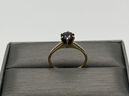 10k Yellow Gold Amethyst Cathedral Setting Solitaire Ring.