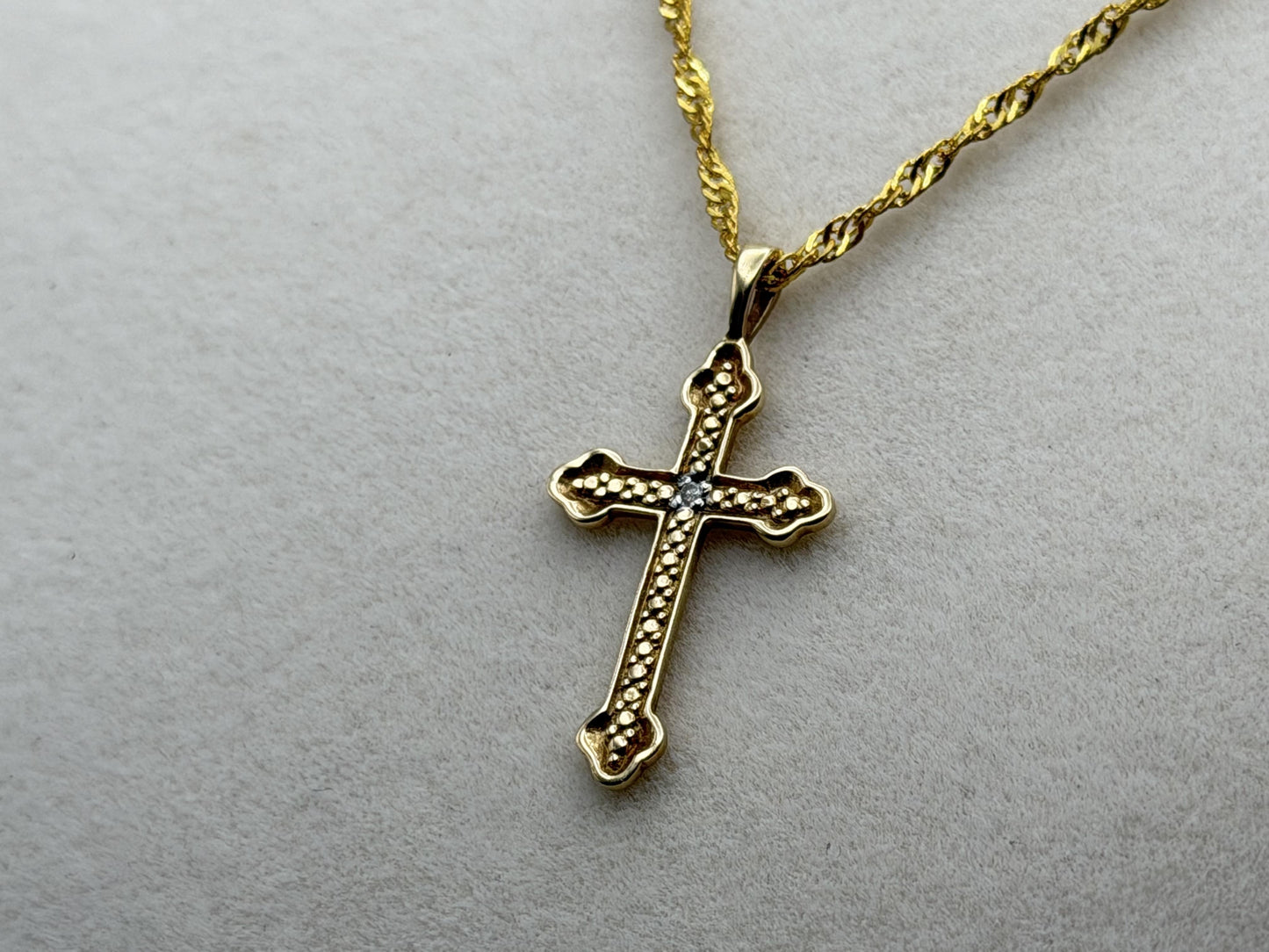 10k Yellow Gold Vintage Diamond Christian Cross Necklace Compliment GF18k chain