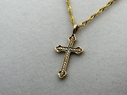 10k Yellow Gold Vintage Diamond Christian Cross Necklace Compliment GF18k chain