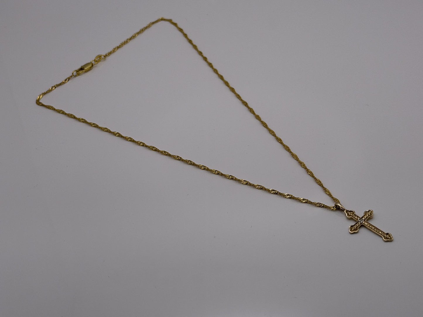 10k Yellow Gold Vintage Diamond Christian Cross Necklace Compliment GF18k chain