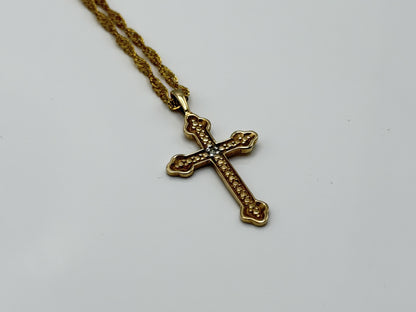 10k Yellow Gold Vintage Diamond Christian Cross Necklace Compliment GF18k chain
