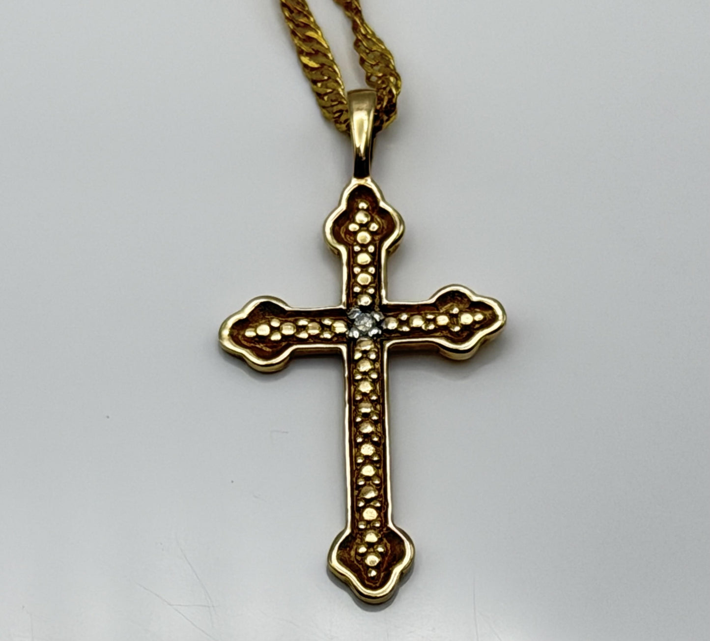 10k Yellow Gold Vintage Diamond Christian Cross Necklace Compliment GF18k chain