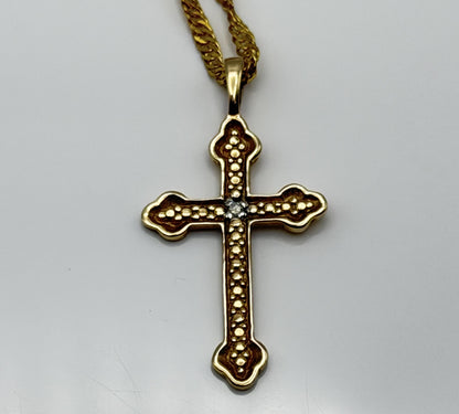 10k Yellow Gold Vintage Diamond Christian Cross Necklace Compliment GF18k chain