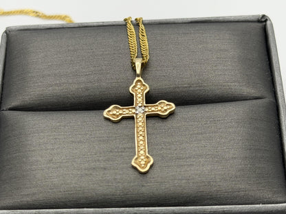 10k Yellow Gold Vintage Diamond Christian Cross Necklace Compliment GF18k chain