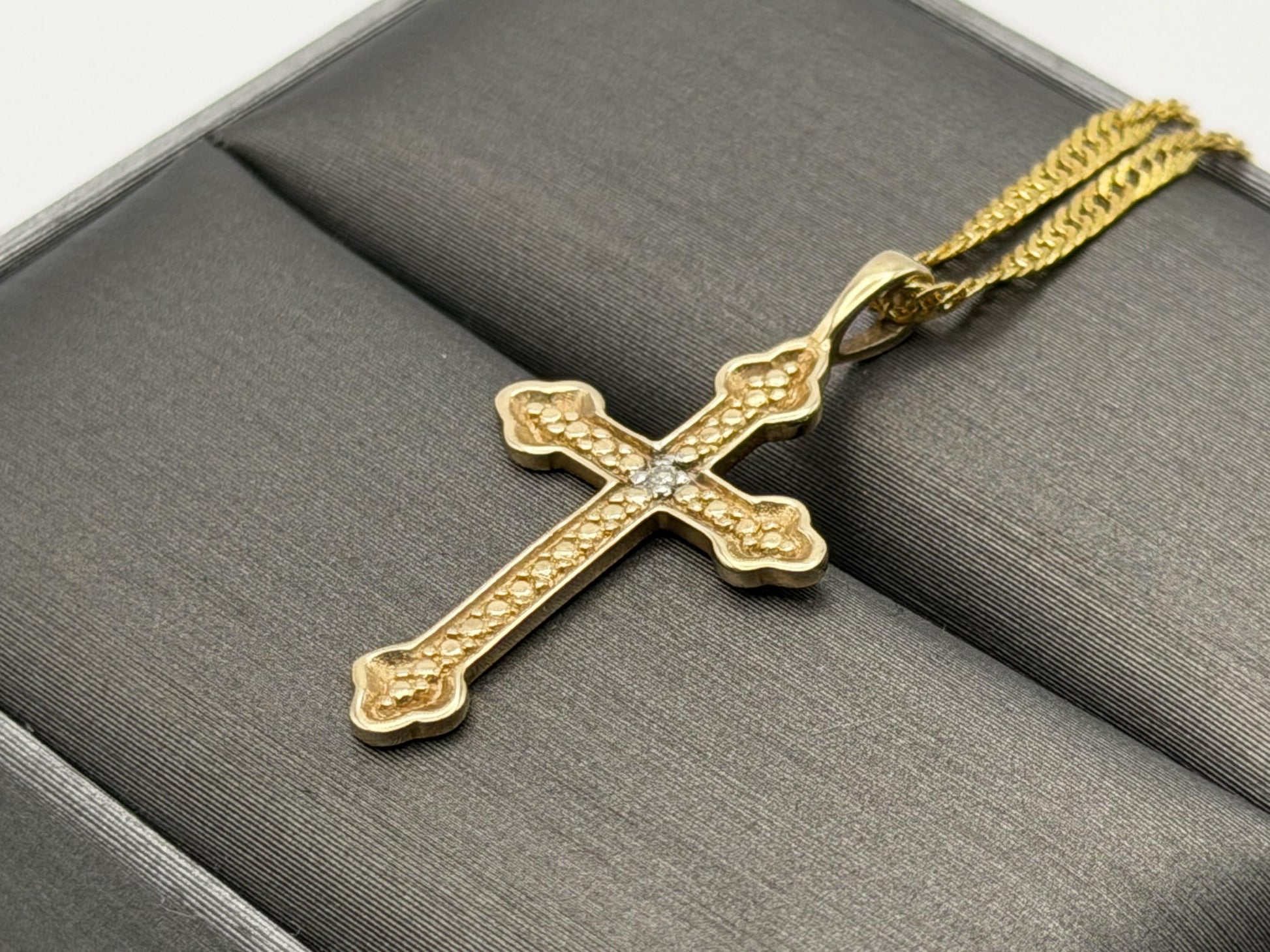 10k Yellow Gold Vintage Diamond Christian Cross Necklace Compliment GF18k chain