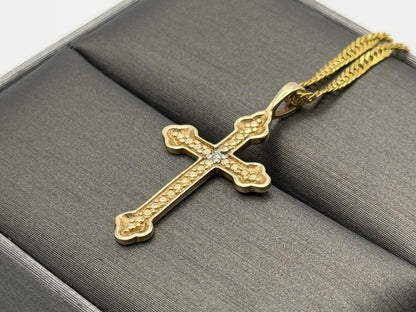 10k Yellow Gold Vintage Diamond Christian Cross Necklace Compliment GF18k chain