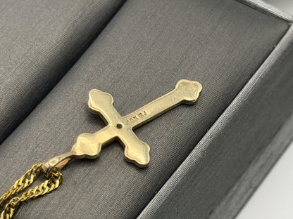 10k Yellow Gold Vintage Diamond Christian Cross Necklace Compliment GF18k chain