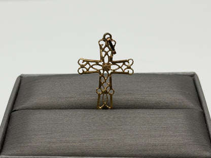 14k Filigree Christian Cross Crucifix Pendant Necklace w Compliment 18kGF Chain