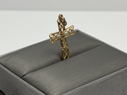 14k Filigree Christian Cross Crucifix Pendant Necklace w Compliment 18kGF Chain