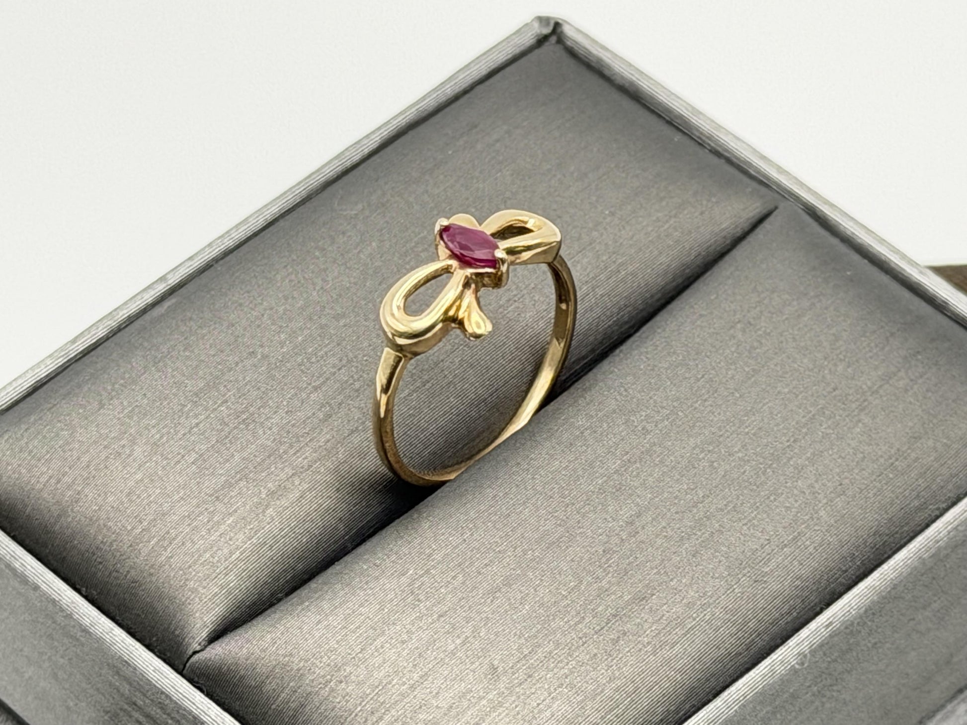 10k Yellow Gold Bow Ruby Dainty Ring. Minimalist Promise Love Ring.