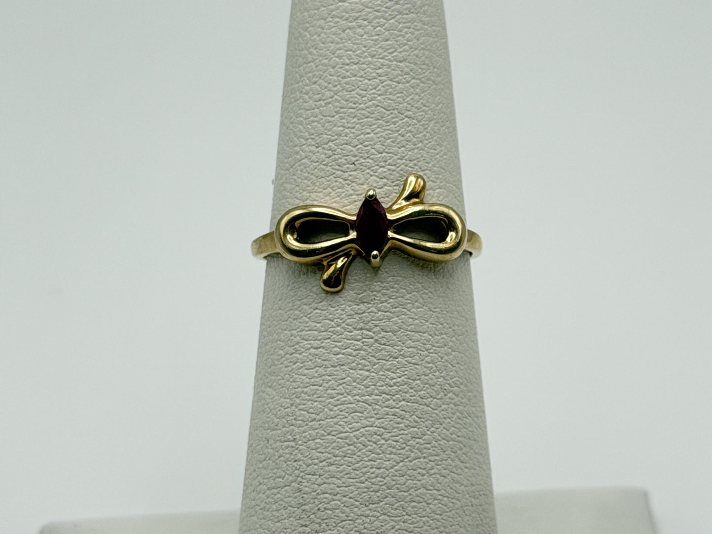 10k Yellow Gold Bow Ruby Dainty Ring. Minimalist Promise Love Ring.