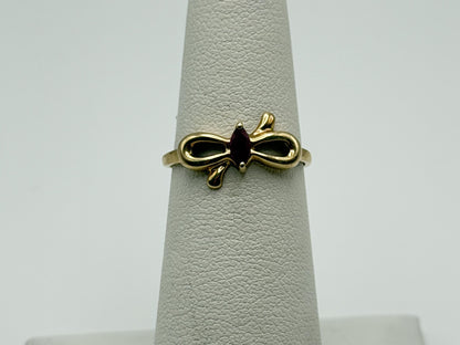 10k Yellow Gold Bow Ruby Dainty Ring. Minimalist Promise Love Ring.