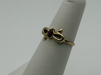 10k Yellow Gold Bow Ruby Dainty Ring. Minimalist Promise Love Ring.