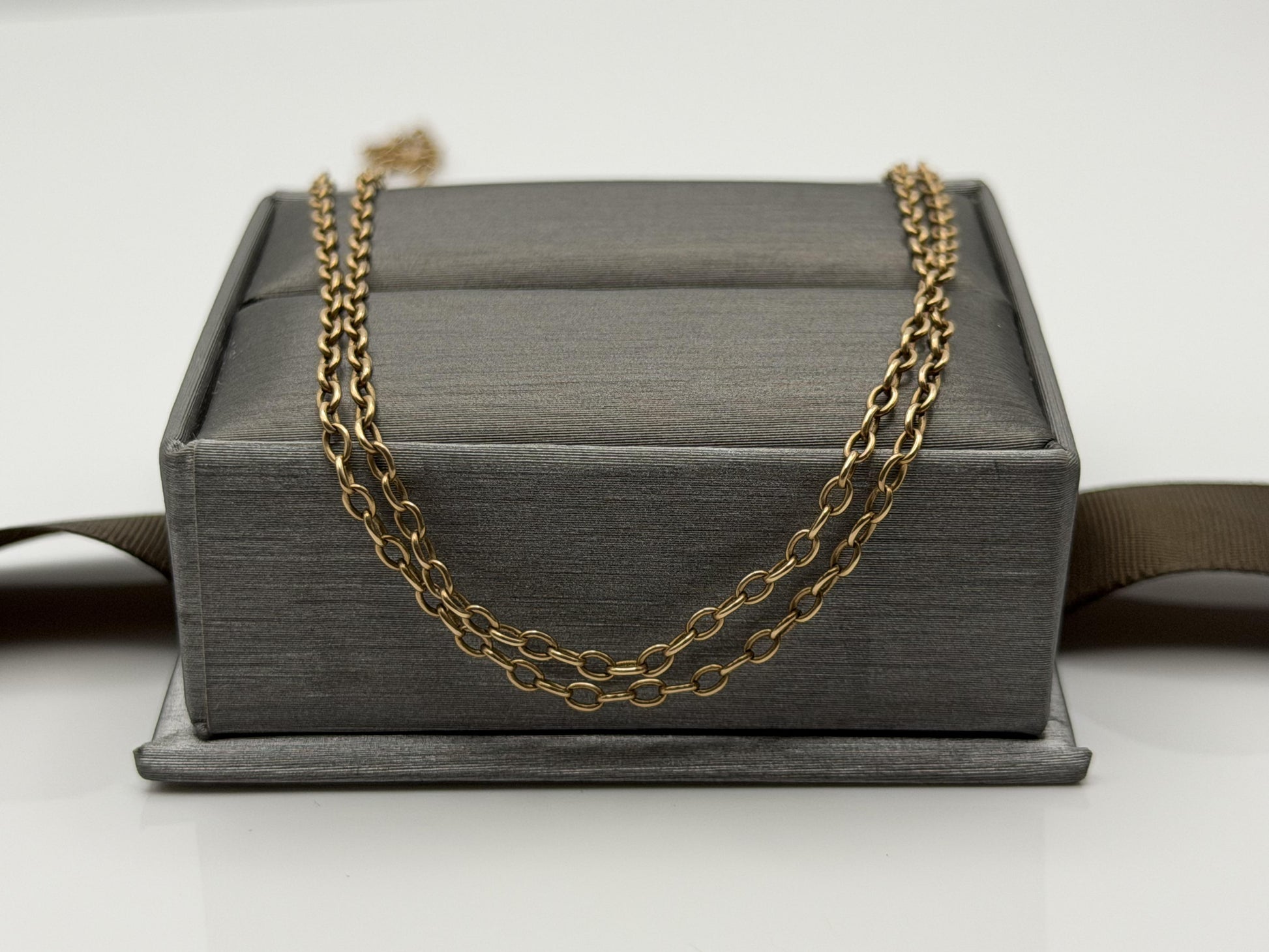 14k Round Chain Link Solid Gold Necklace 30" Double Choker