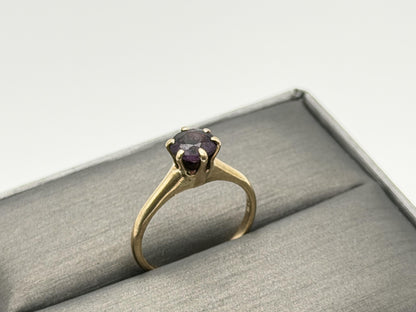 10k Yellow Gold Amethyst Cathedral Setting Solitaire Ring.