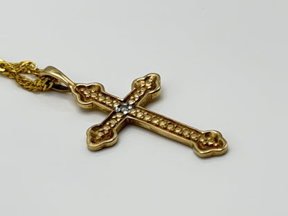 10k Yellow Gold Vintage Diamond Christian Cross Necklace Compliment GF18k chain