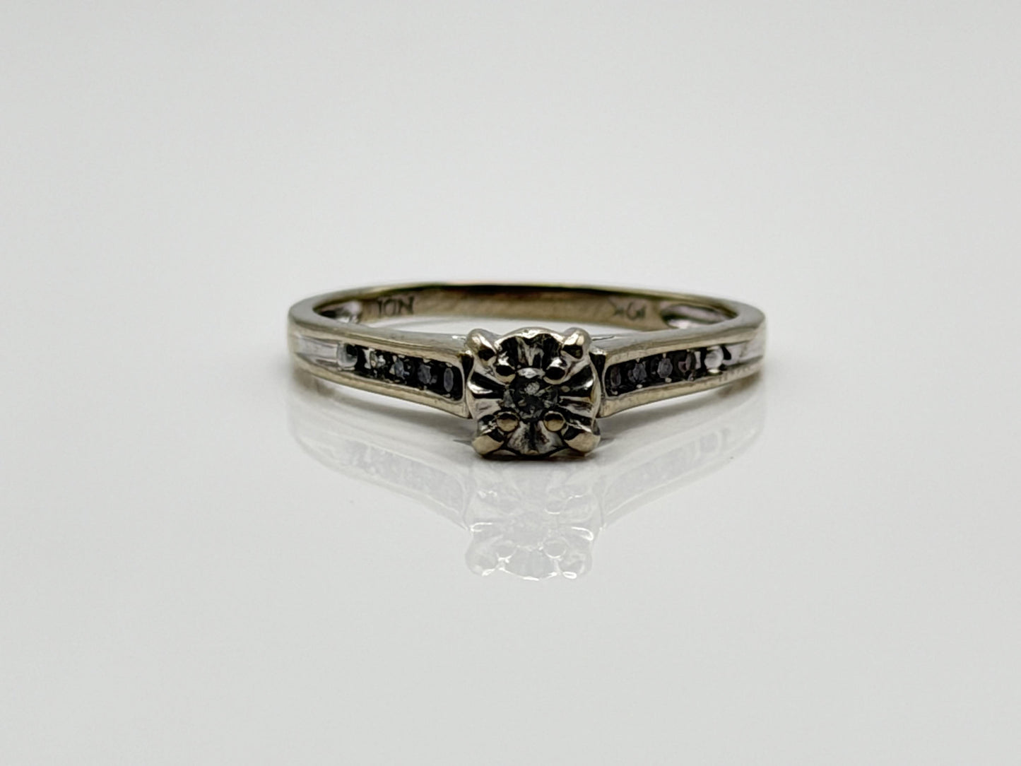 10k White Gold Diamond Cathedral Vintage Style Engagement Ring Wedding Band