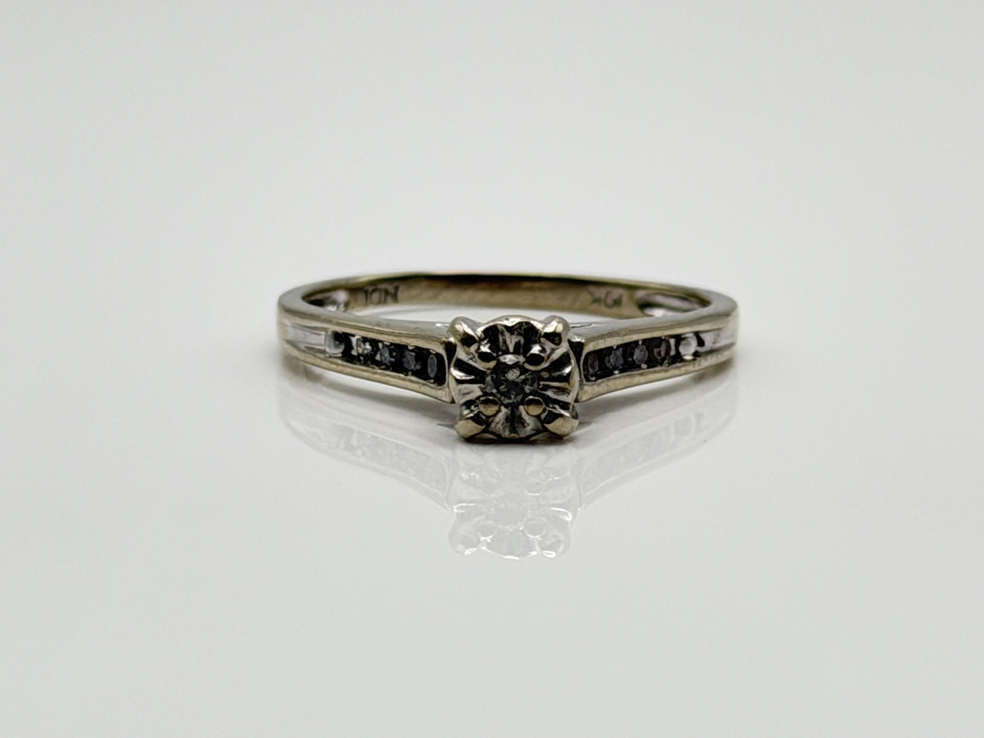 10k White Gold Diamond Cathedral Vintage Style Engagement Ring Wedding Band