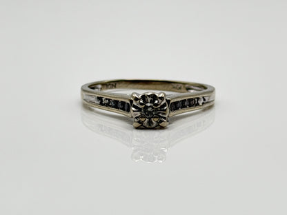 10k White Gold Diamond Cathedral Vintage Style Engagement Ring Wedding Band