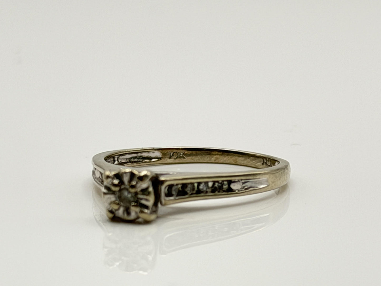 10k White Gold Diamond Cathedral Vintage Style Engagement Ring Wedding Band