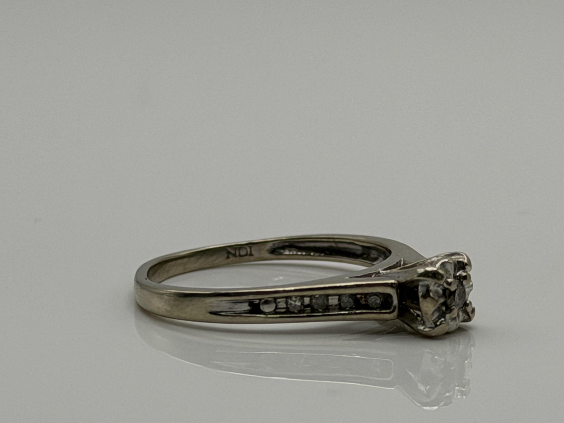 10k White Gold Diamond Cathedral Vintage Style Engagement Ring Wedding Band