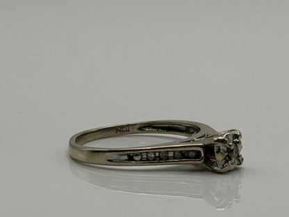 10k White Gold Diamond Cathedral Vintage Style Engagement Ring Wedding Band
