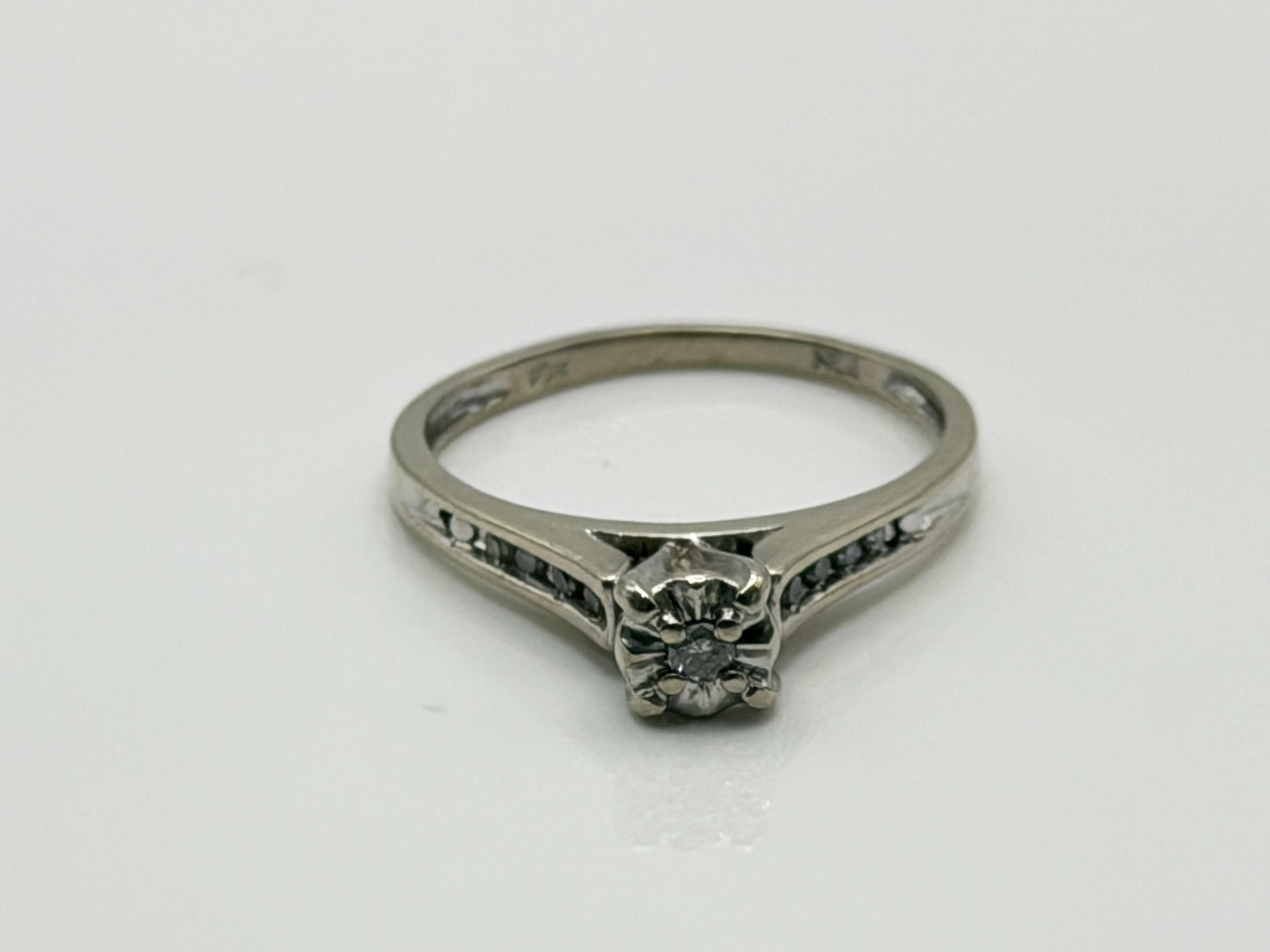 10k White Gold Diamond Cathedral Vintage Style Engagement Ring Wedding Band