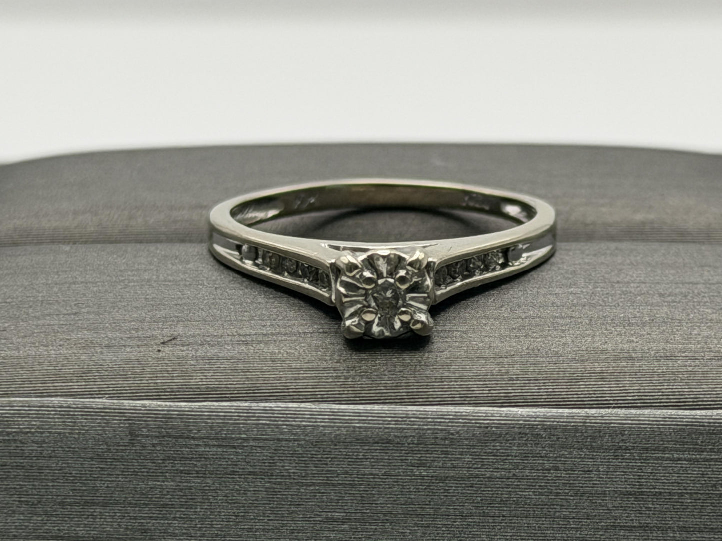10k White Gold Diamond Cathedral Vintage Style Engagement Ring Wedding Band