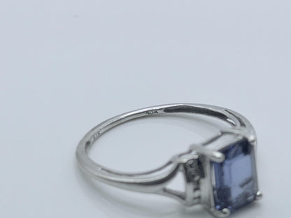 10k White Gold Blue Sapphire Diamond Ring. Cocktail Ring. Promise Ring.