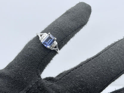 10k White Gold Blue Sapphire Diamond Ring. Cocktail Ring. Promise Ring.