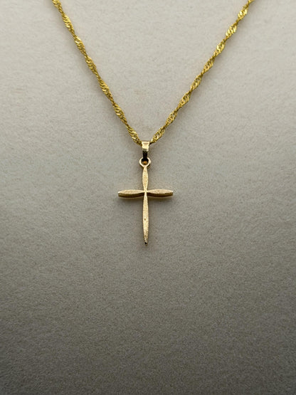 10k Yellow Gold Textured Christian Cross Pendant Necklace Chain