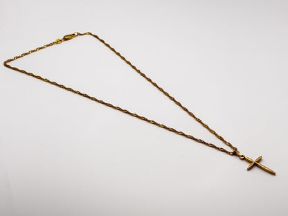10k Yellow Gold Textured Christian Cross Pendant Necklace Chain
