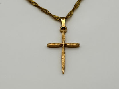10k Yellow Gold Textured Christian Cross Pendant Necklace Chain