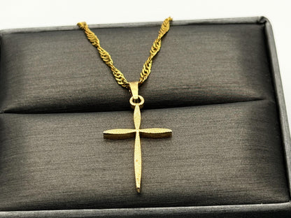 10k Yellow Gold Textured Christian Cross Pendant Necklace Chain