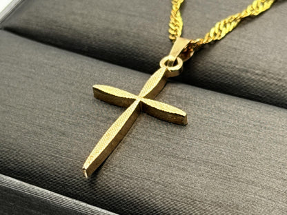 10k Yellow Gold Textured Christian Cross Pendant Necklace Chain