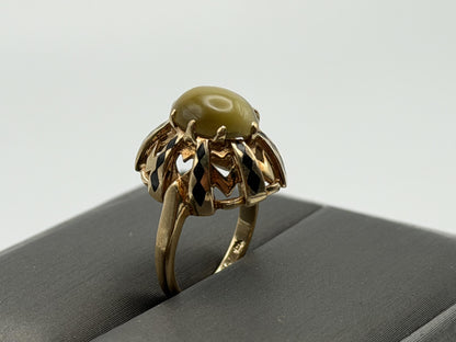 Vintage 10k Yellow Gold Cat's Eye Chrysoberyl Ring Oval Shape Dinner Ring
