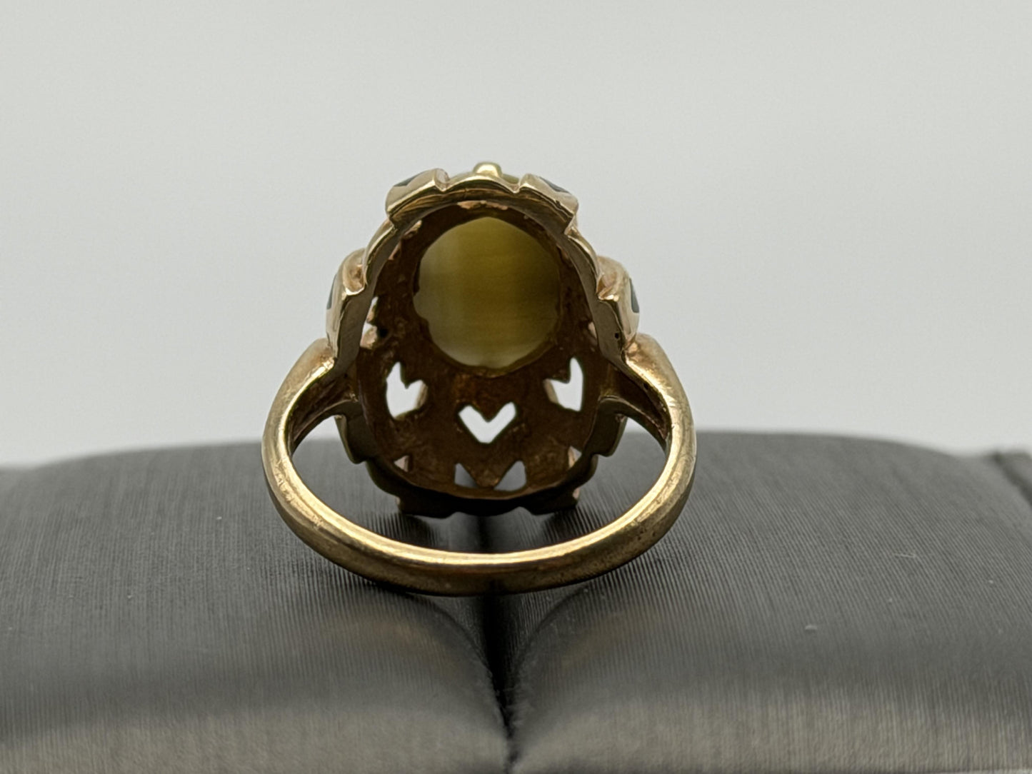 Vintage 10k Yellow Gold Cat's Eye Chrysoberyl Ring Oval Shape Dinner Ring
